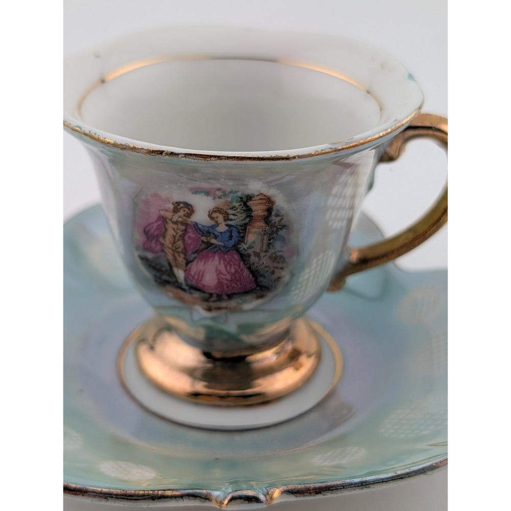 Blue Meissen Vienna Luster Ware . Tea Cup And Leaf Shaped Saucer Japan